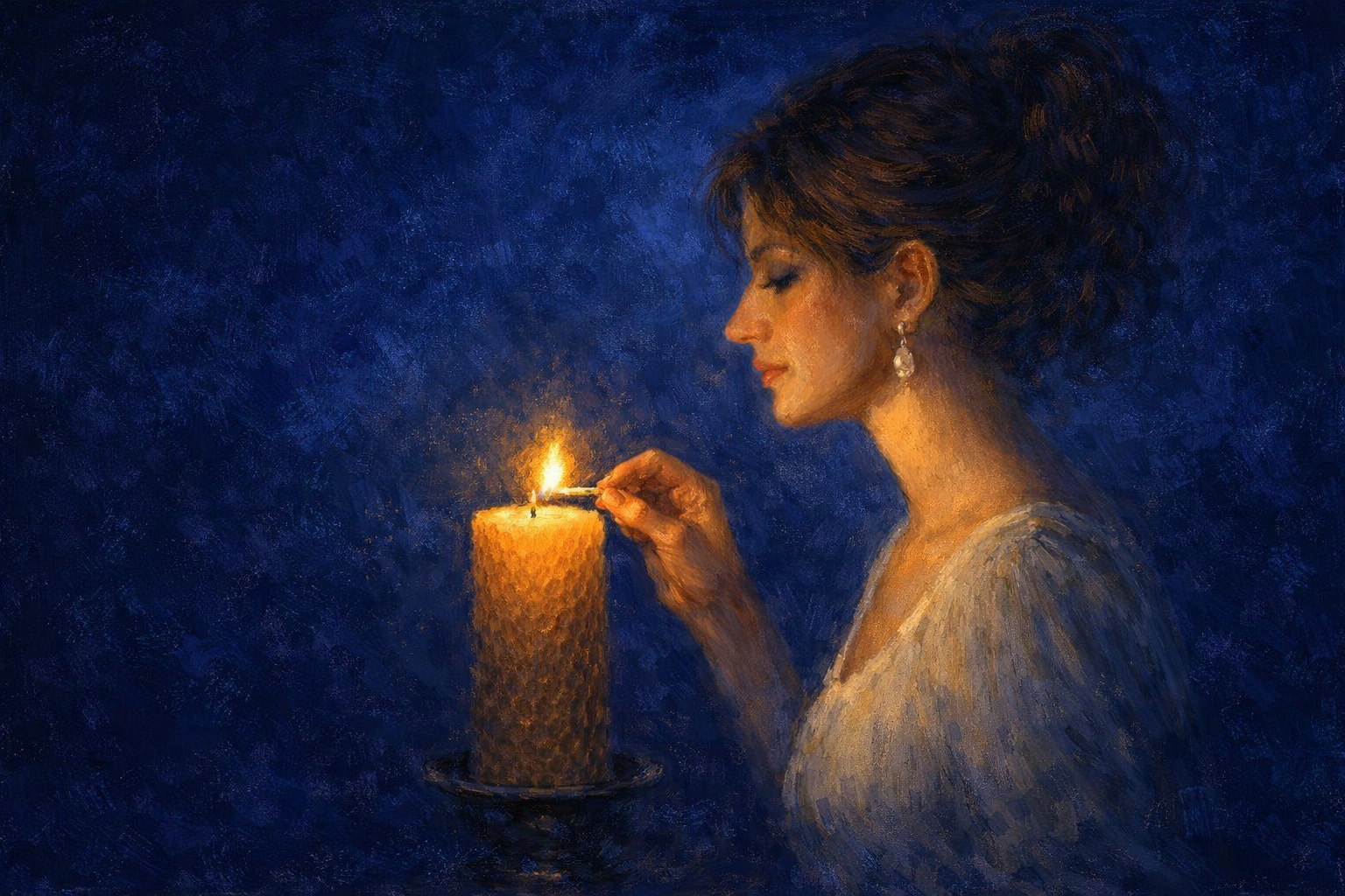Mulher acendendo a vela azul - Instituto ESL