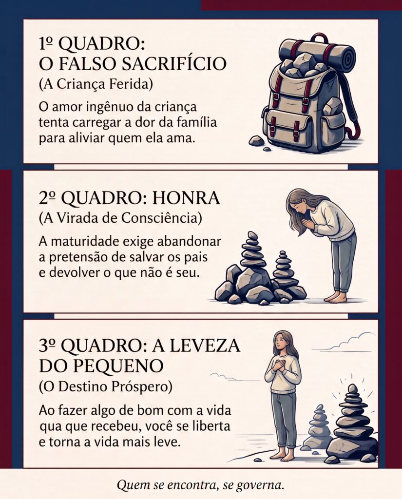 Ilustração representando o falso sacrifício e o caminho de ser pequeno